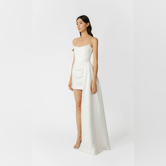 SAU LEE Brenda Mini Dress Elegant White Off-Shoulder with Draped Side Bridal 0 - Picture 5 of 14